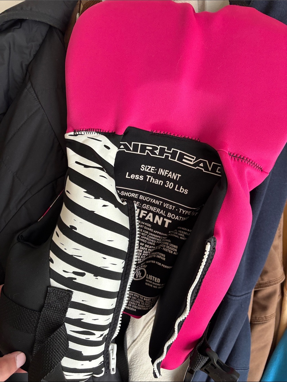 Airhead Infant Life Jacket - Hot Pink with Black & White Zebra